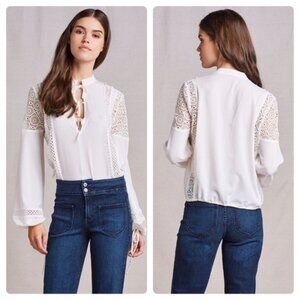 Revolve Tularosa Farrah Blouse Long Flare Sleeve Crochet Lace Ivory Size XS